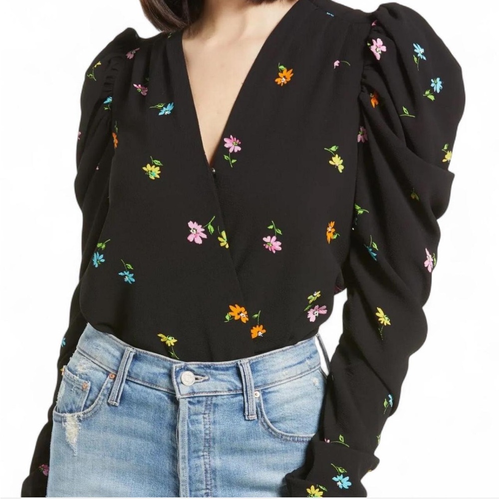 AFRM Size Small Floral Black Wrap Bodysuit